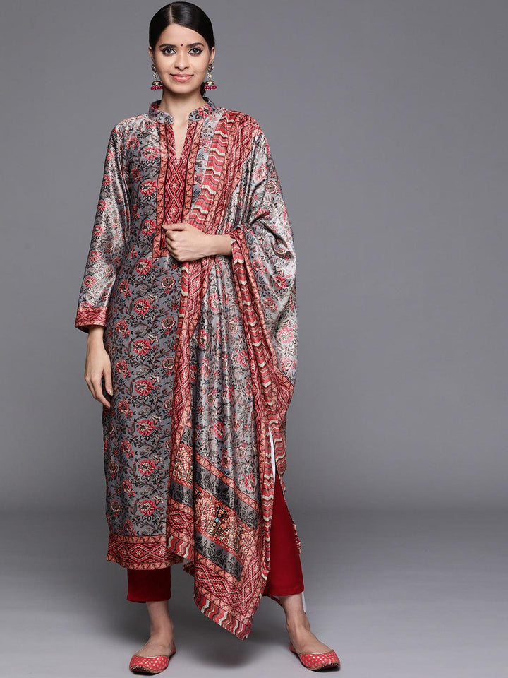 Multicoloured Printed Velvet Suit Set - ShopLibas