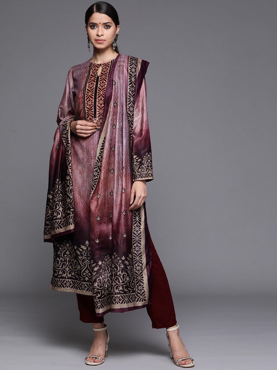 Mauve Printed Velvet Suit Set