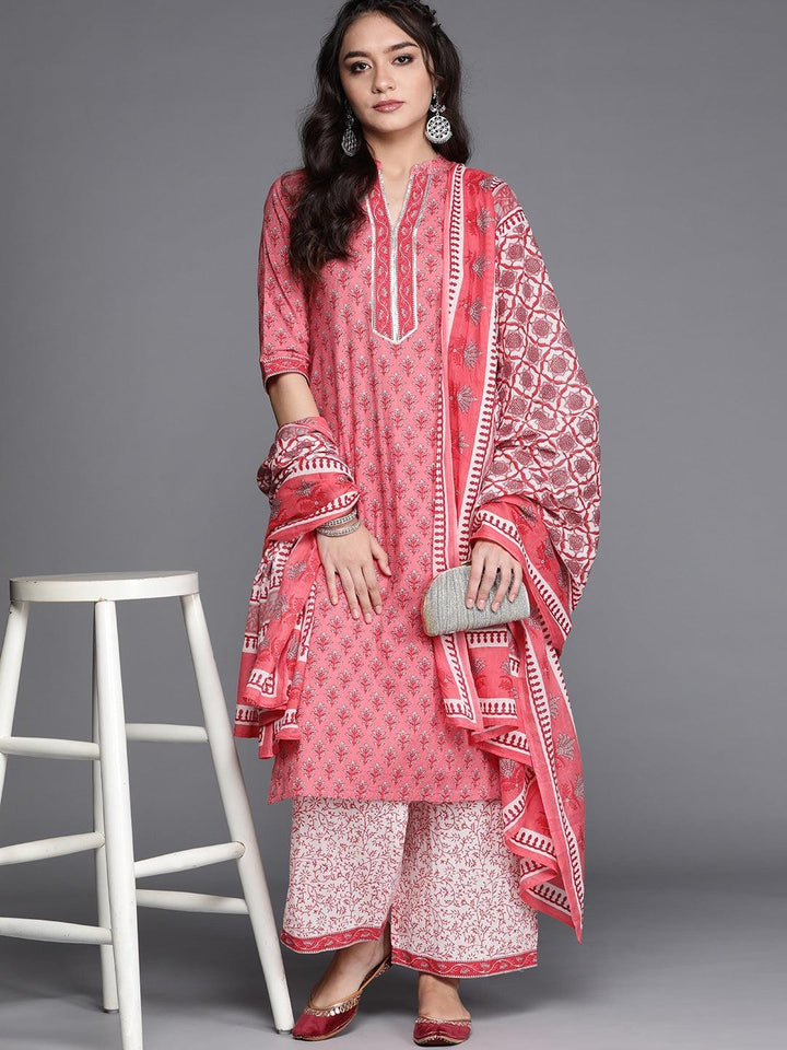 Pink Printed Cotton Suit Set - ShopLibas