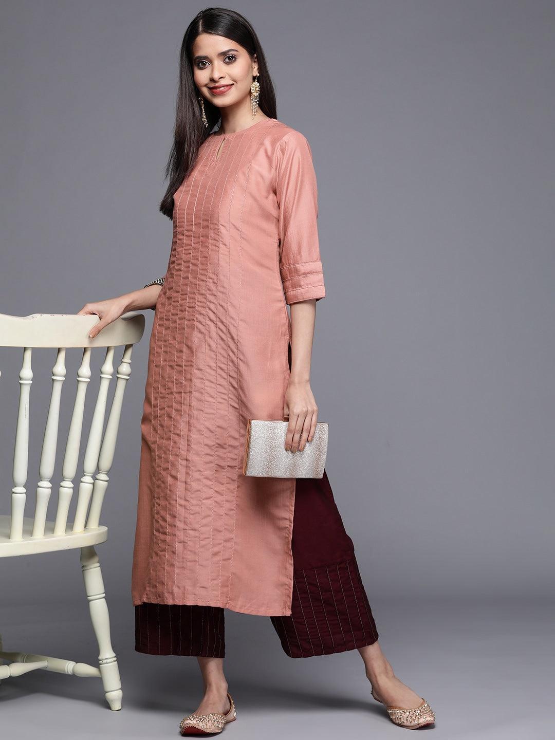 Pink Solid Chanderi Silk Kurta - ShopLibas