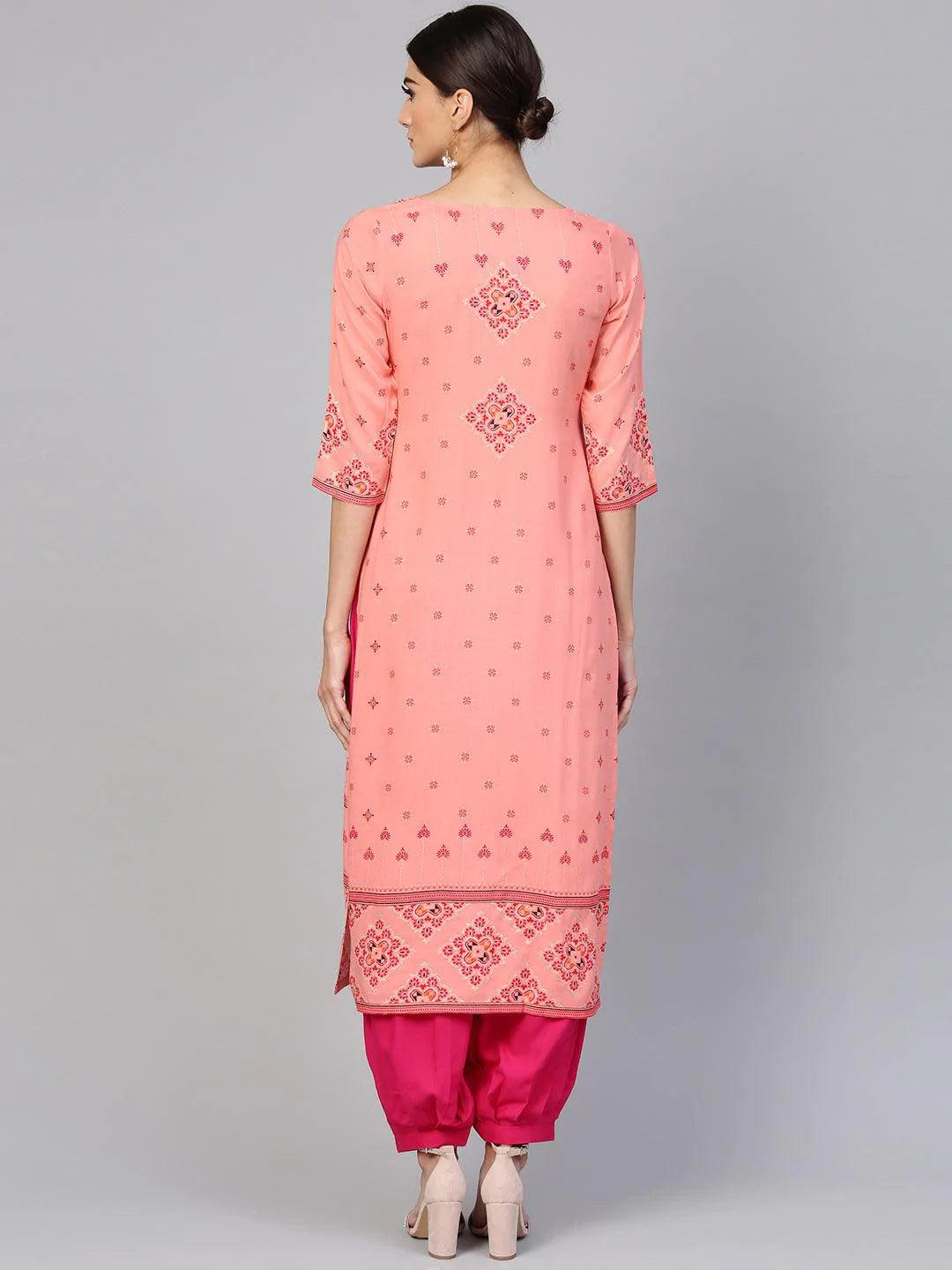 Pink Printed Rayon Kurta Set