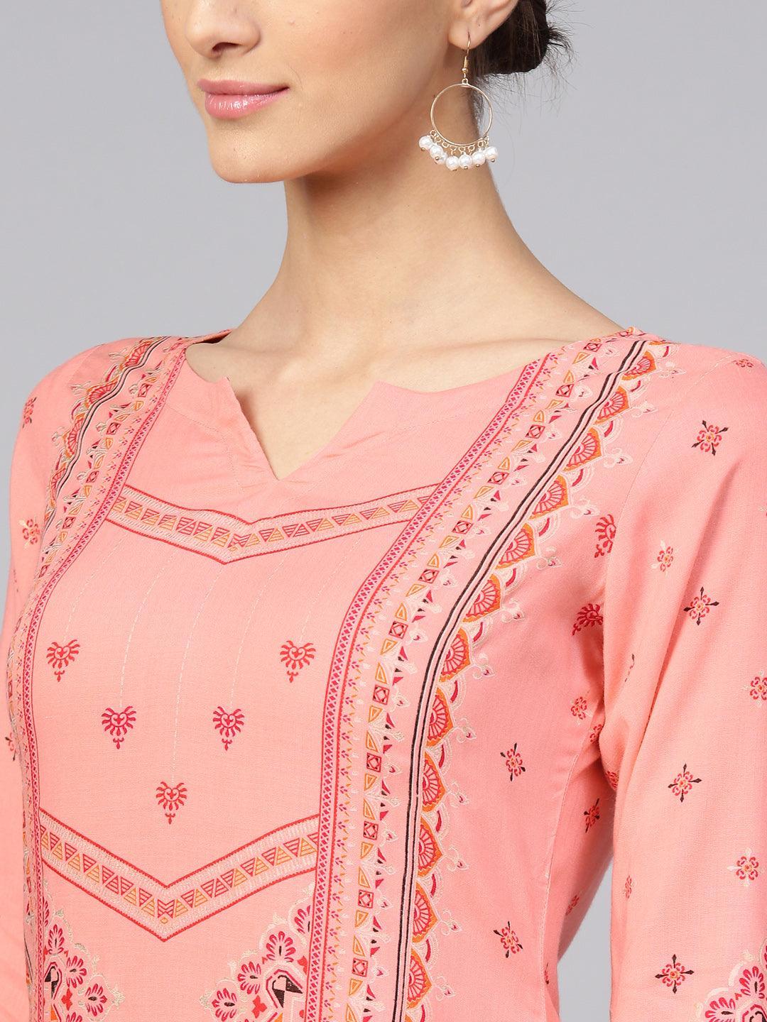 Pink Printed Rayon Kurta Set