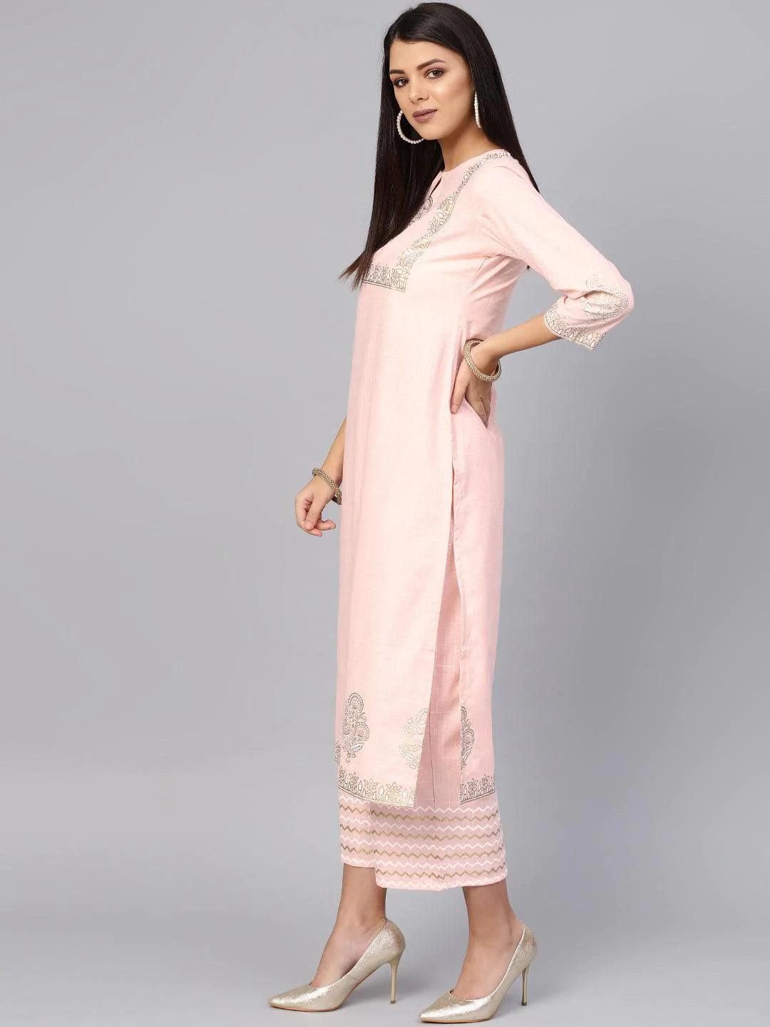 Pink Printed Cotton Kurta Set - ShopLibas