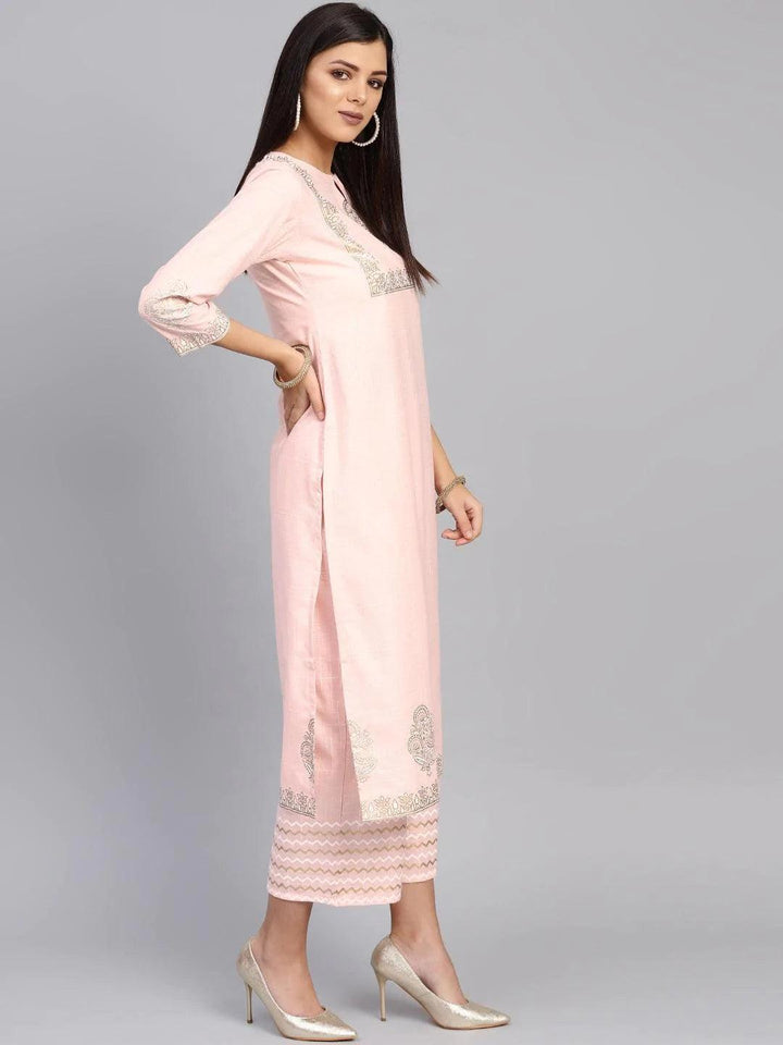 Pink Printed Cotton Kurta Set - ShopLibas