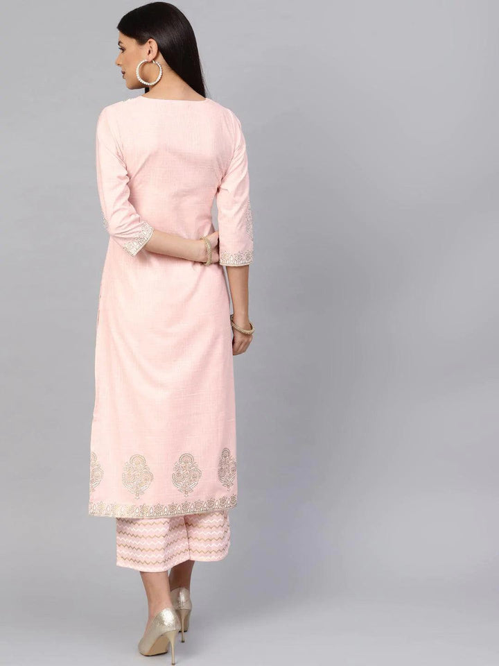 Pink Printed Cotton Kurta Set - ShopLibas