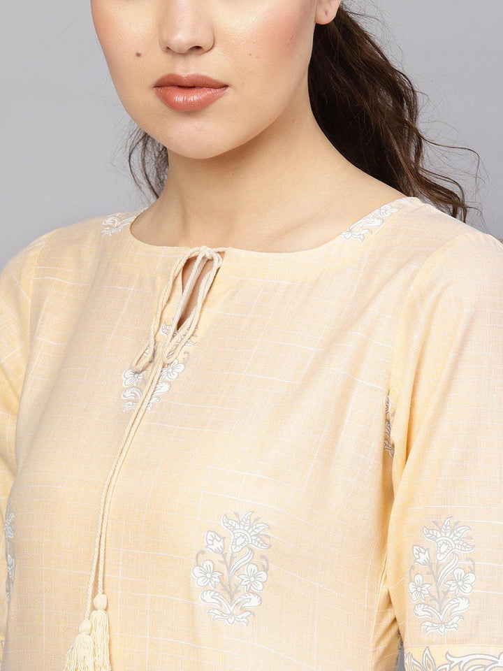 Beige Printed Cotton Kurta Set - ShopLibas