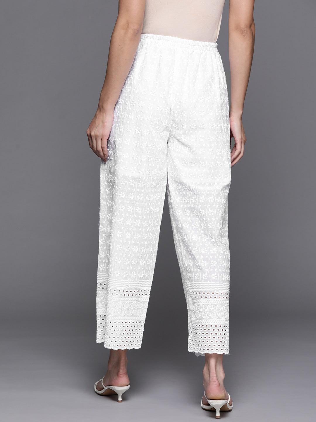 White Embroidered Cotton Palazzos