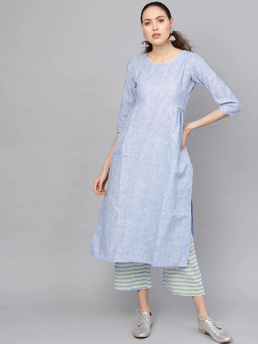 Blue Self Design Cotton Kurta Set