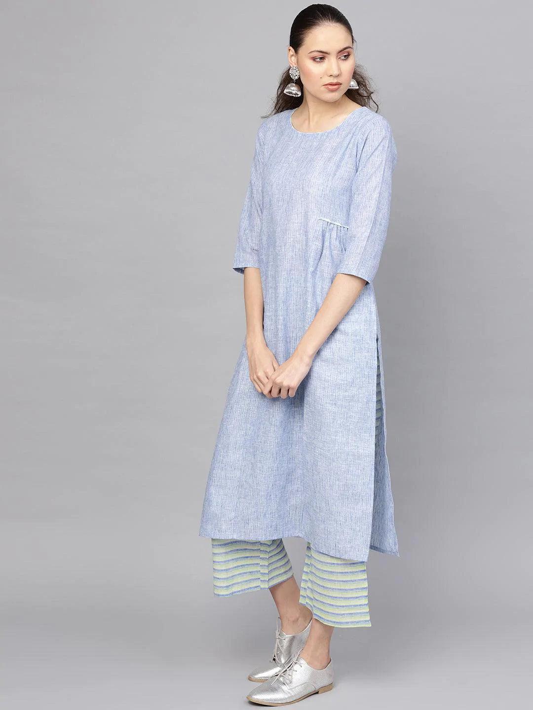 Blue Self Design Cotton Kurta Set