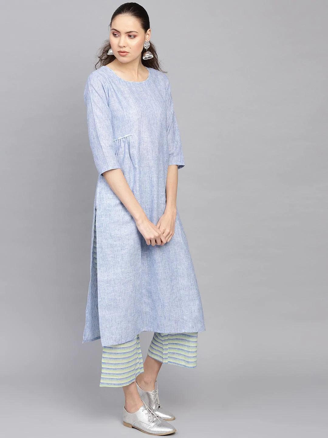 Blue Self Design Cotton Kurta Set