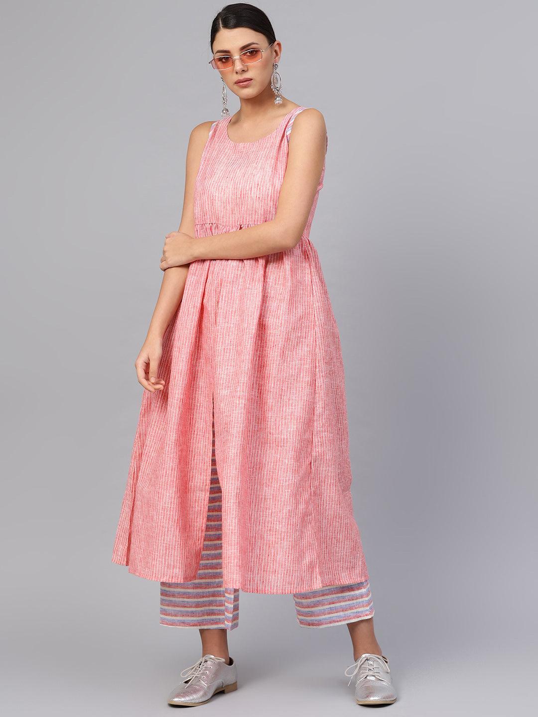 Pink Striped Cotton Kurta Set