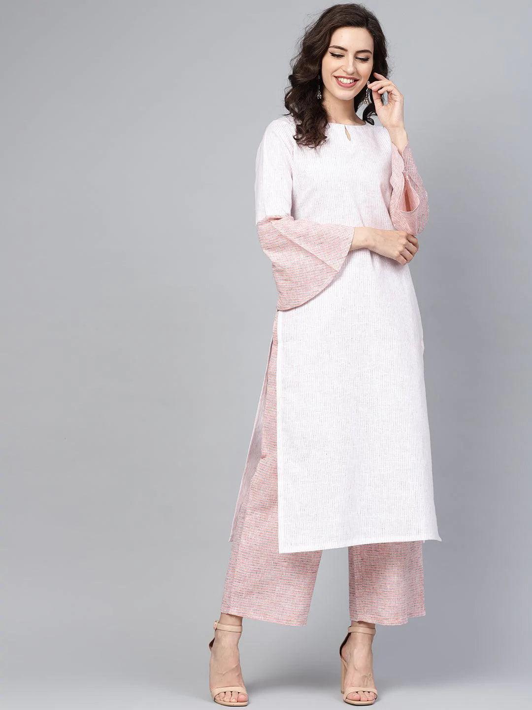 Pink Striped Cotton Kurta Set