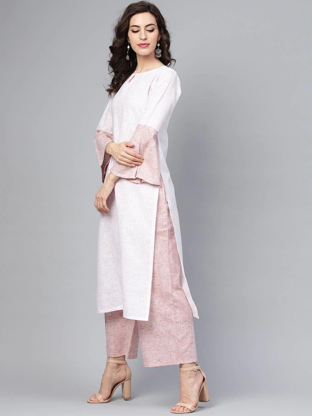 Pink Striped Cotton Kurta Set