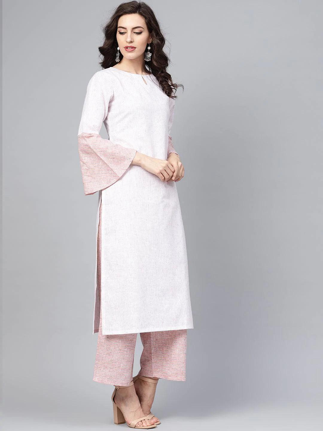 Pink Striped Cotton Kurta Set