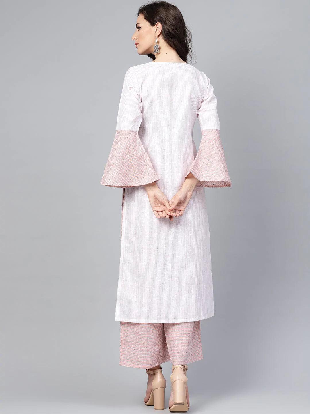 Pink Striped Cotton Kurta Set