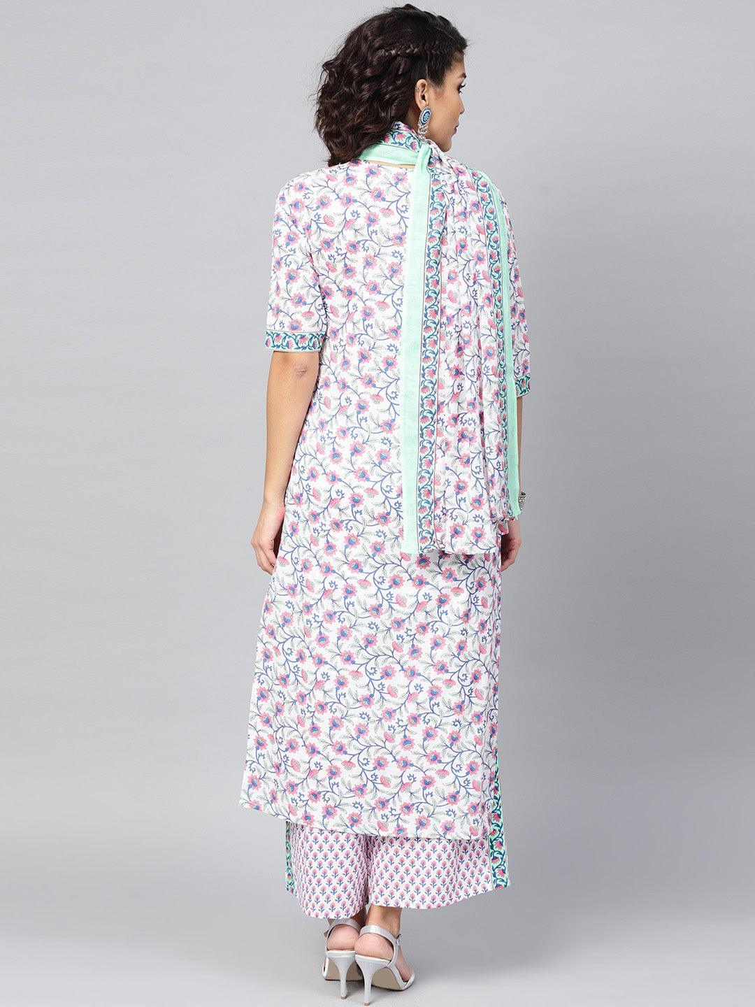 White Printed Cotton Kurta Set