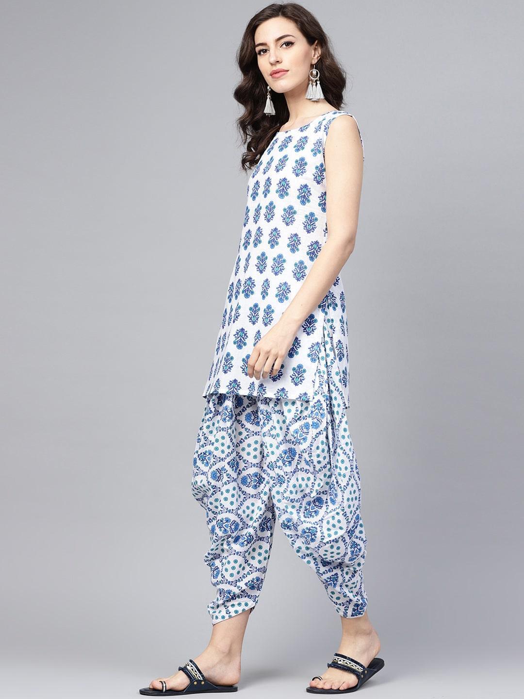 Blue Printed Cotton Kurta Set