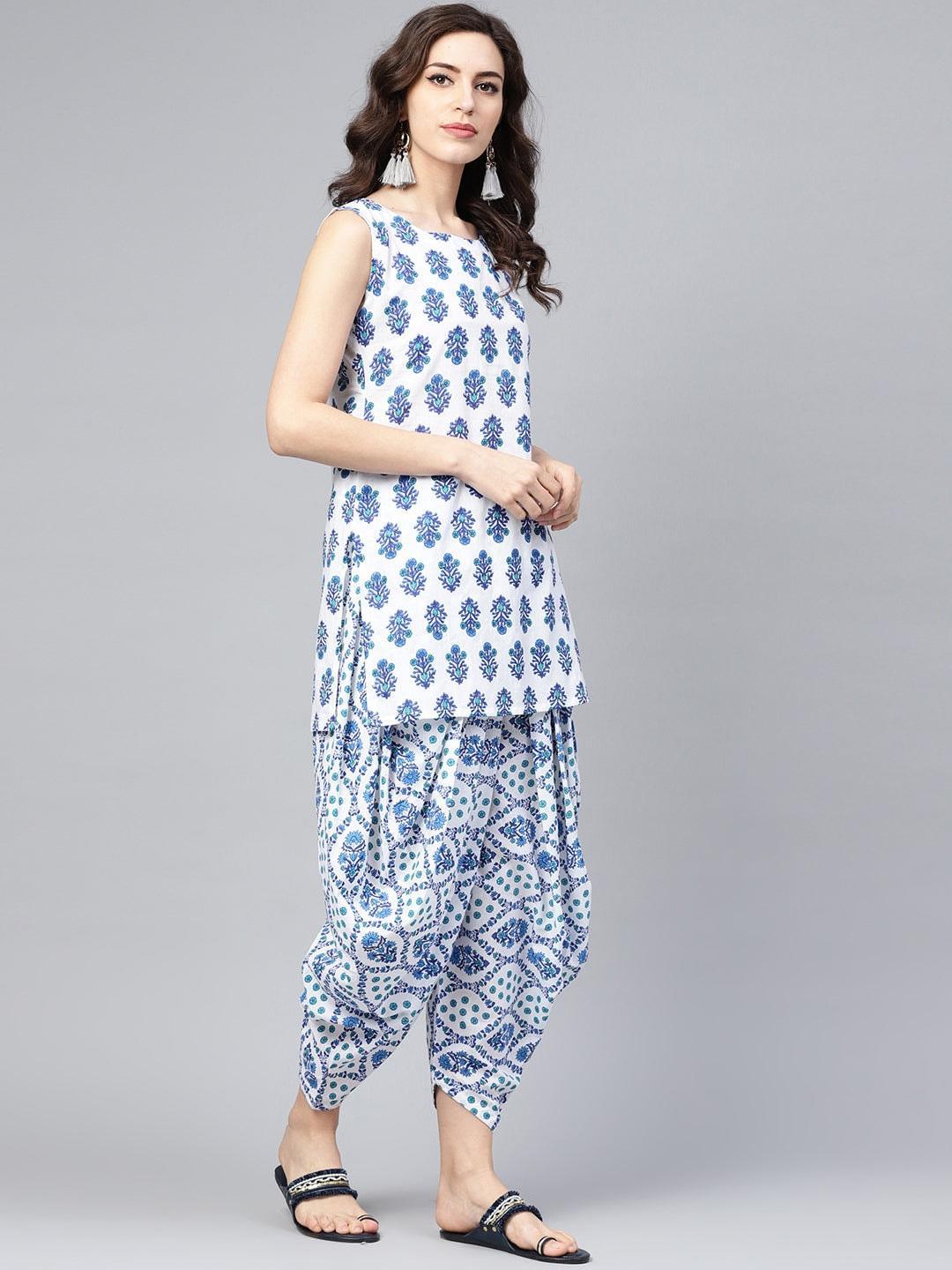 Blue Printed Cotton Kurta Set