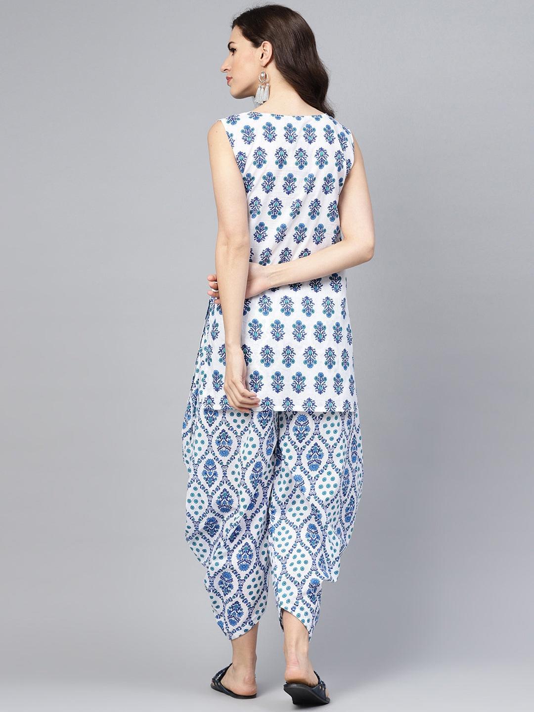 Blue Printed Cotton Kurta Set