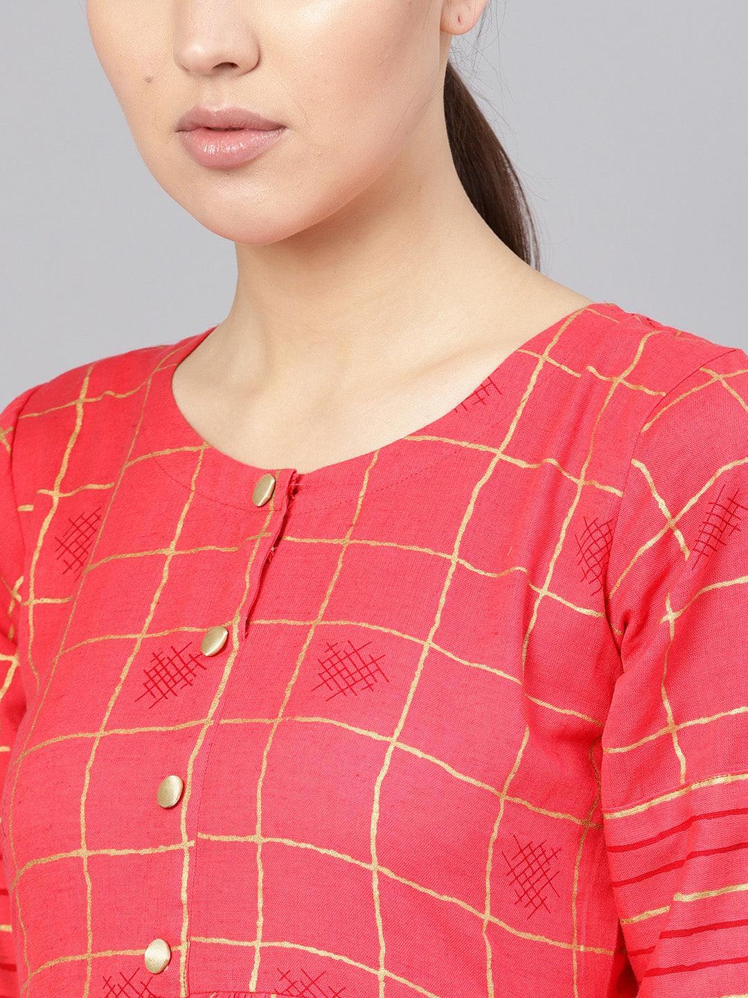 Pink Printed Checkered Kurta Set - ShopLibas