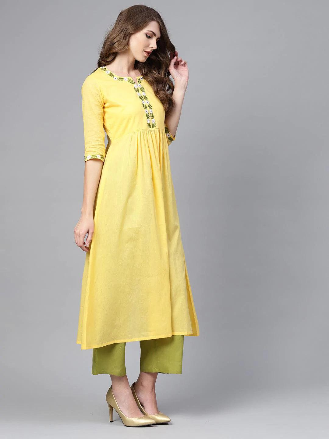 Yellow Solid Cotton Suit Set