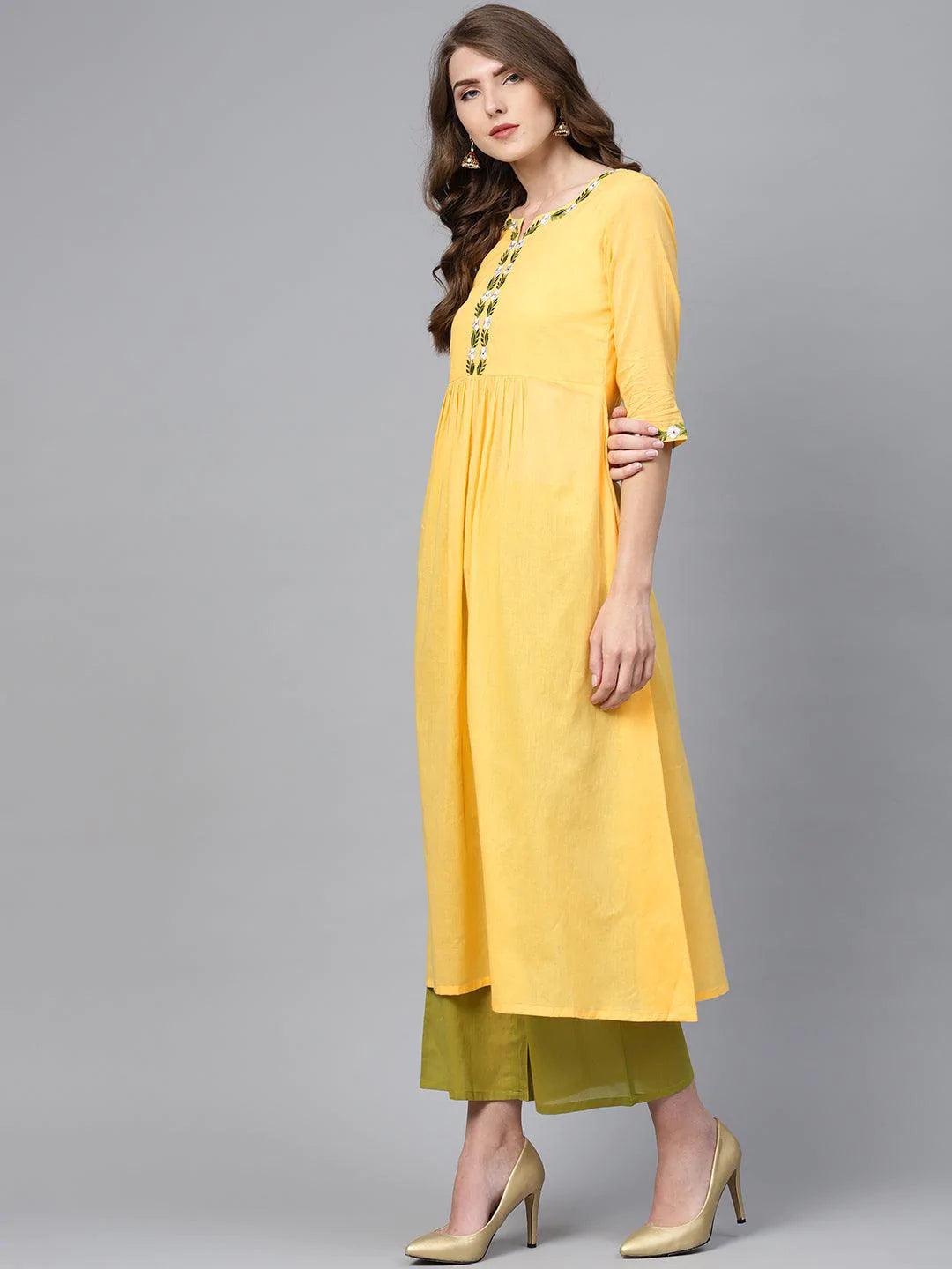 Yellow Solid Cotton Suit Set