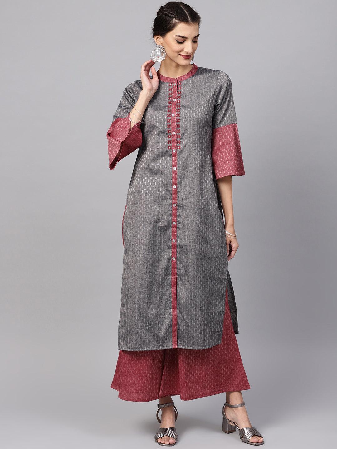 Grey Self Design Rayon Kurta Set - ShopLibas