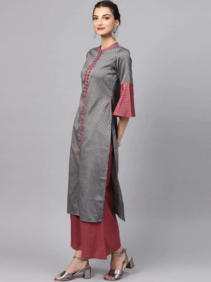 Grey Self Design Rayon Kurta Set - ShopLibas