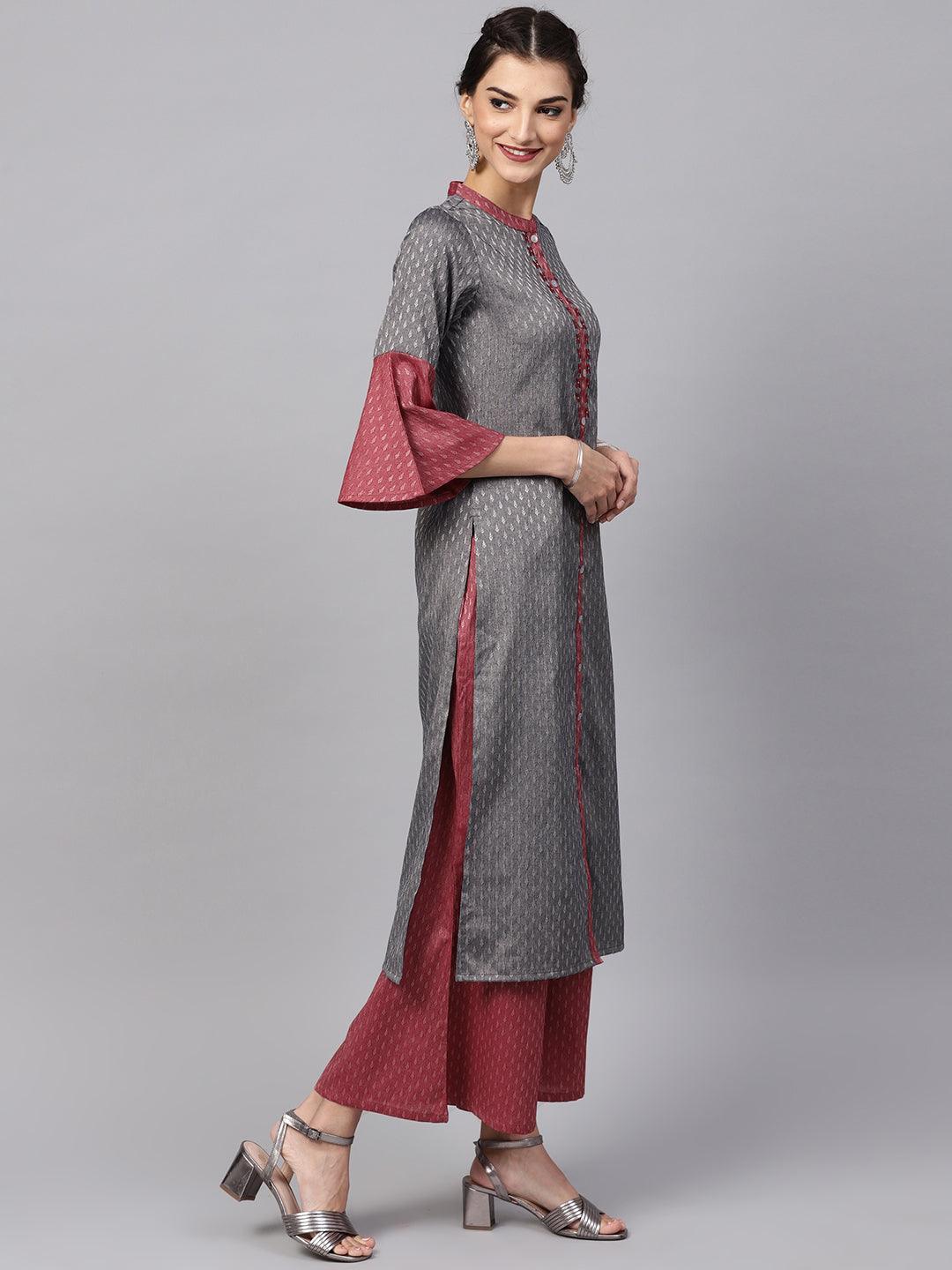 Grey Self Design Rayon Kurta Set - ShopLibas