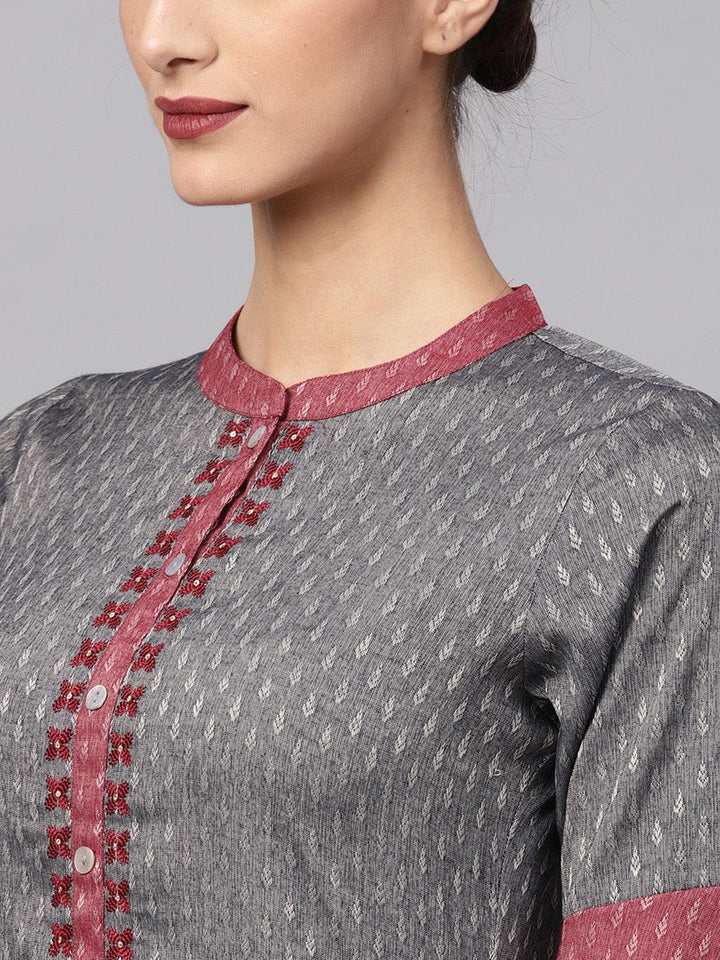 Grey Self Design Rayon Kurta Set - ShopLibas