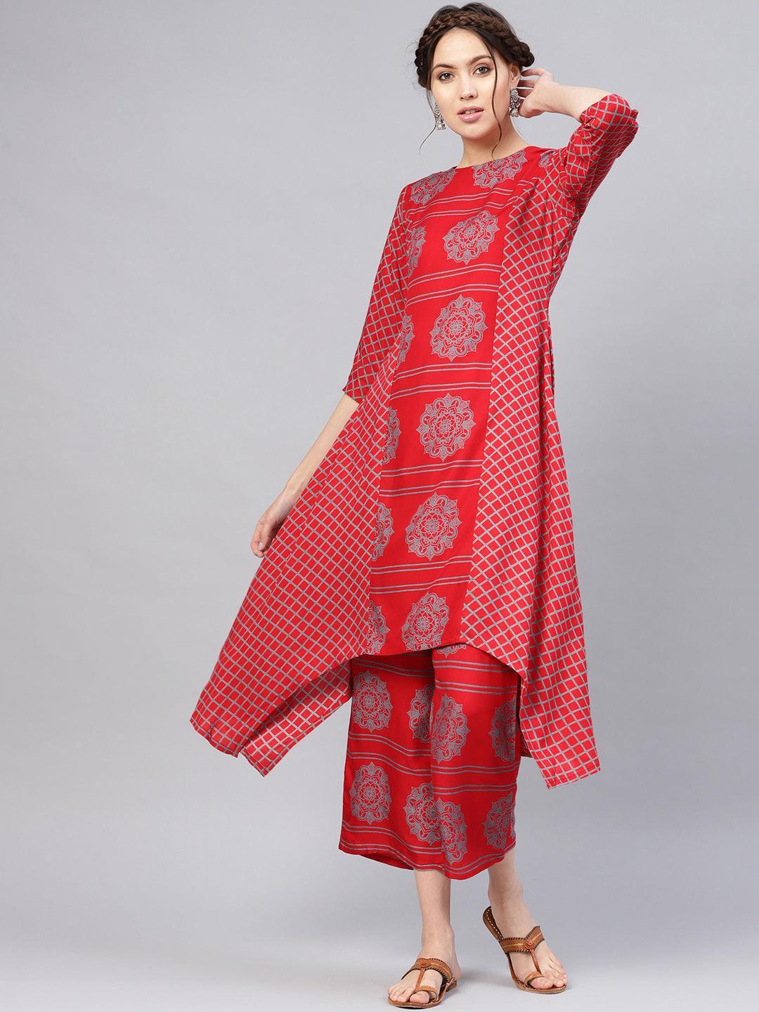 Red Printed Rayon Kurta Set - ShopLibas