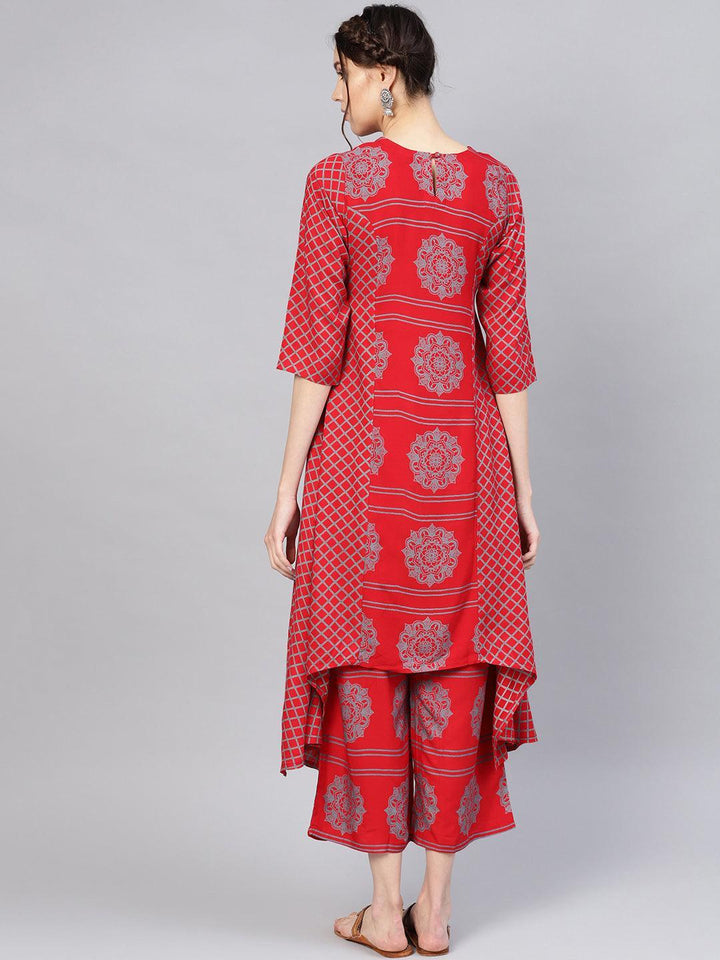 Red Printed Rayon Kurta Set - ShopLibas