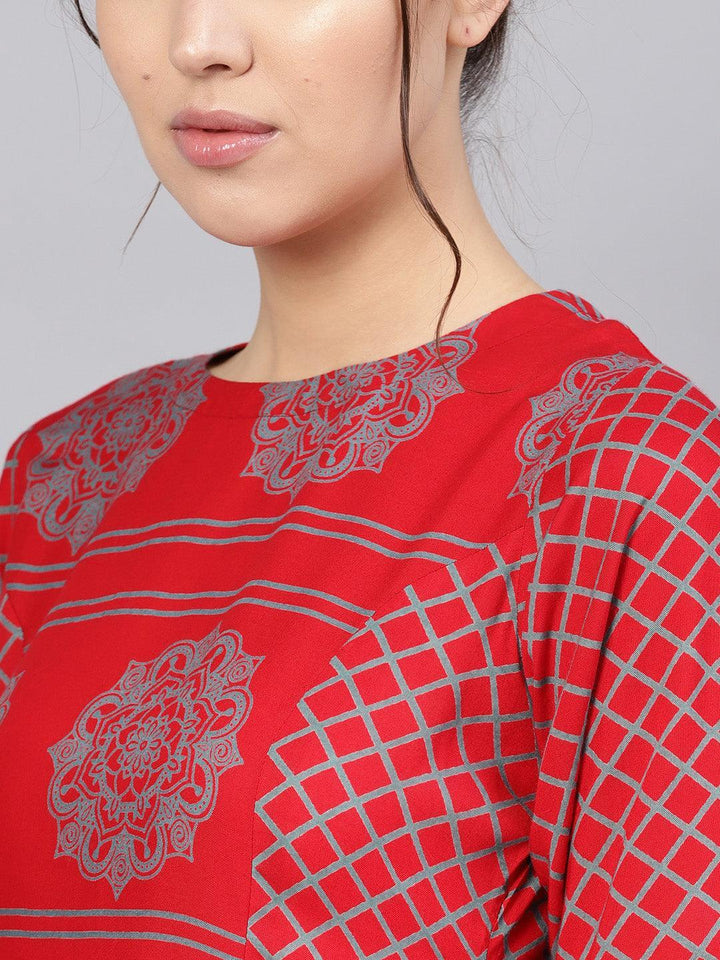 Red Printed Rayon Kurta Set - ShopLibas