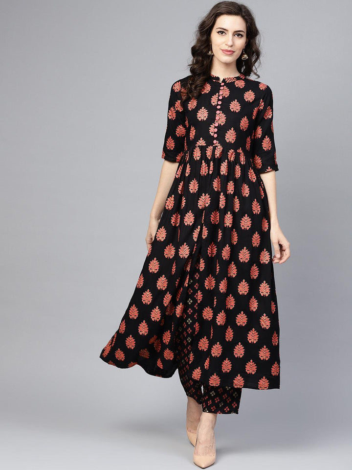 Black Printed Rayon Kurta Set - ShopLibas