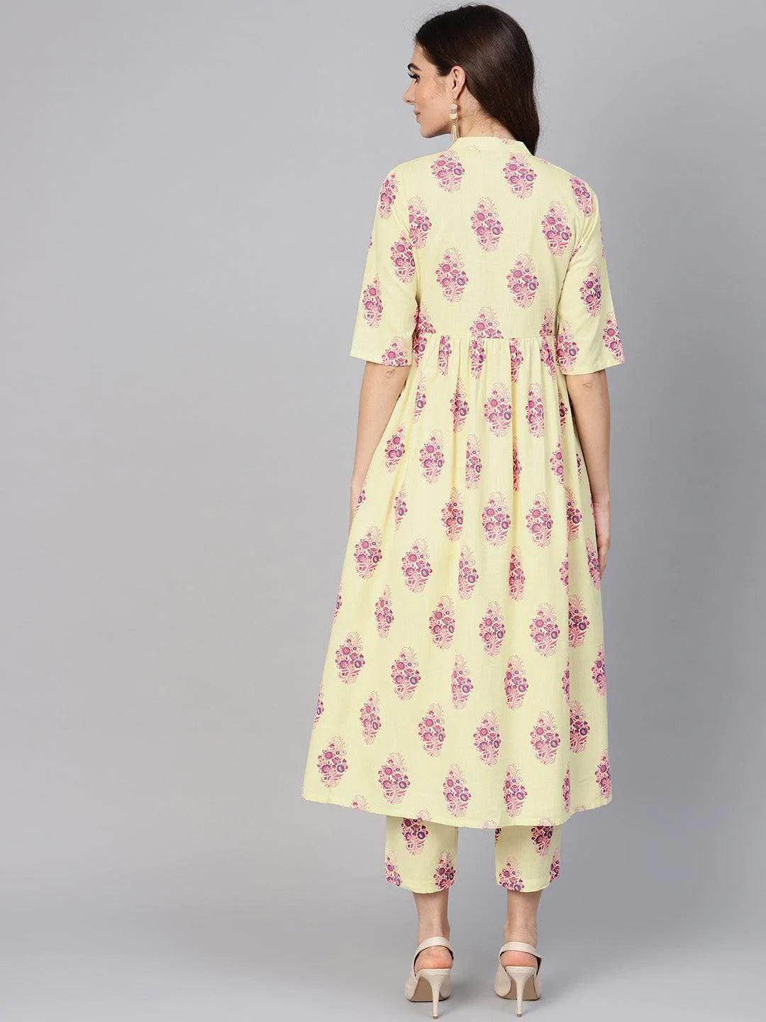 Yellow Printed Cotton Kurta Set