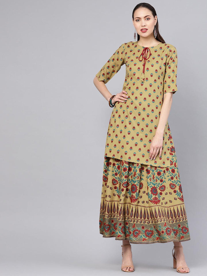 Green Printed Rayon Kurta Set - ShopLibas