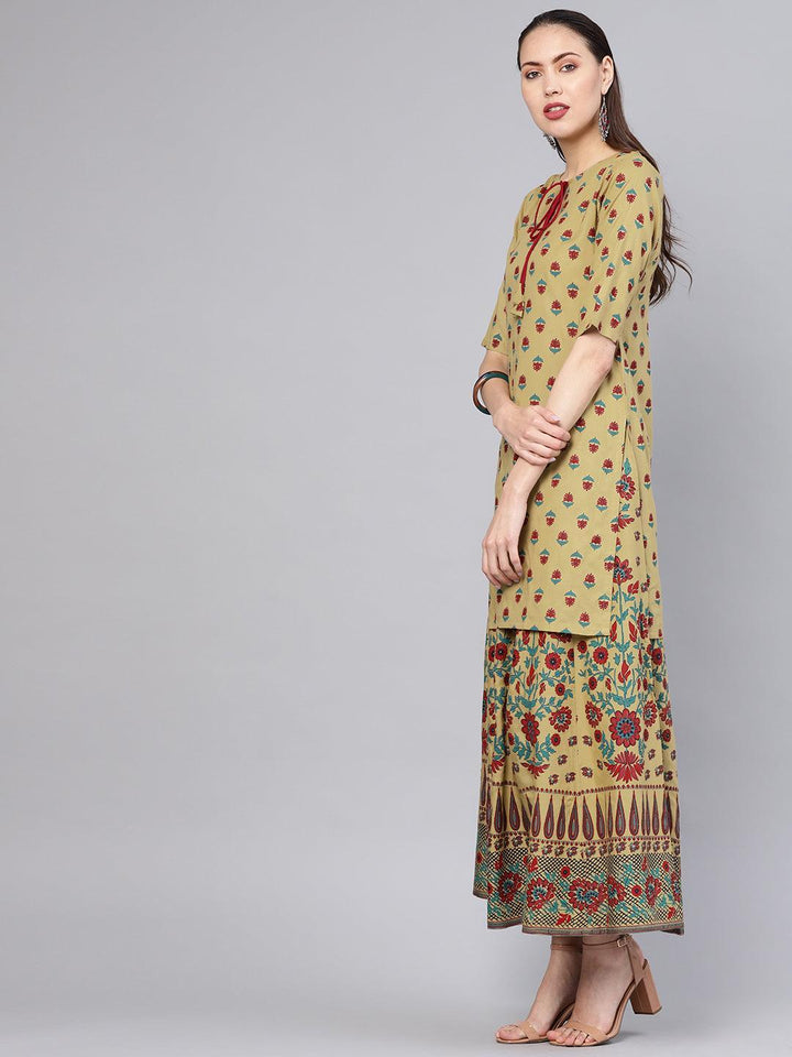 Green Printed Rayon Kurta Set - ShopLibas