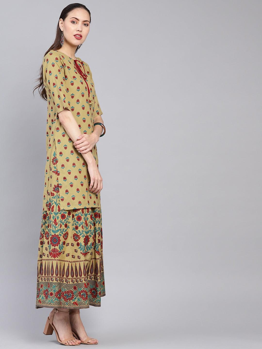 Green Printed Rayon Kurta Set - ShopLibas