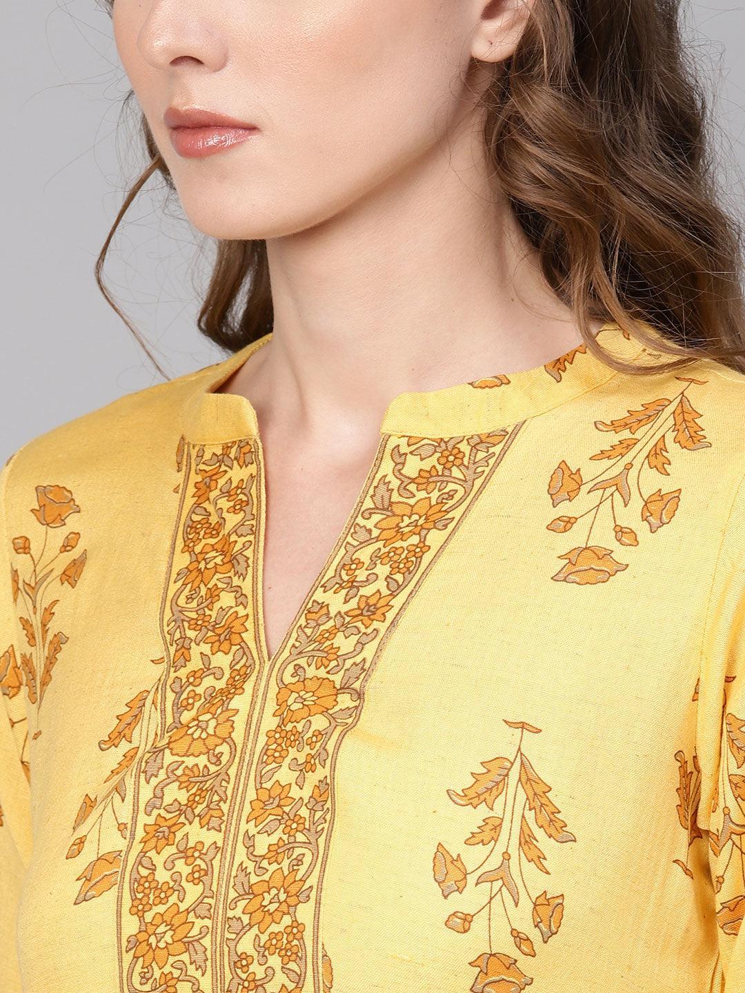 Yellow Printed Cotton Kurta Set - ShopLibas