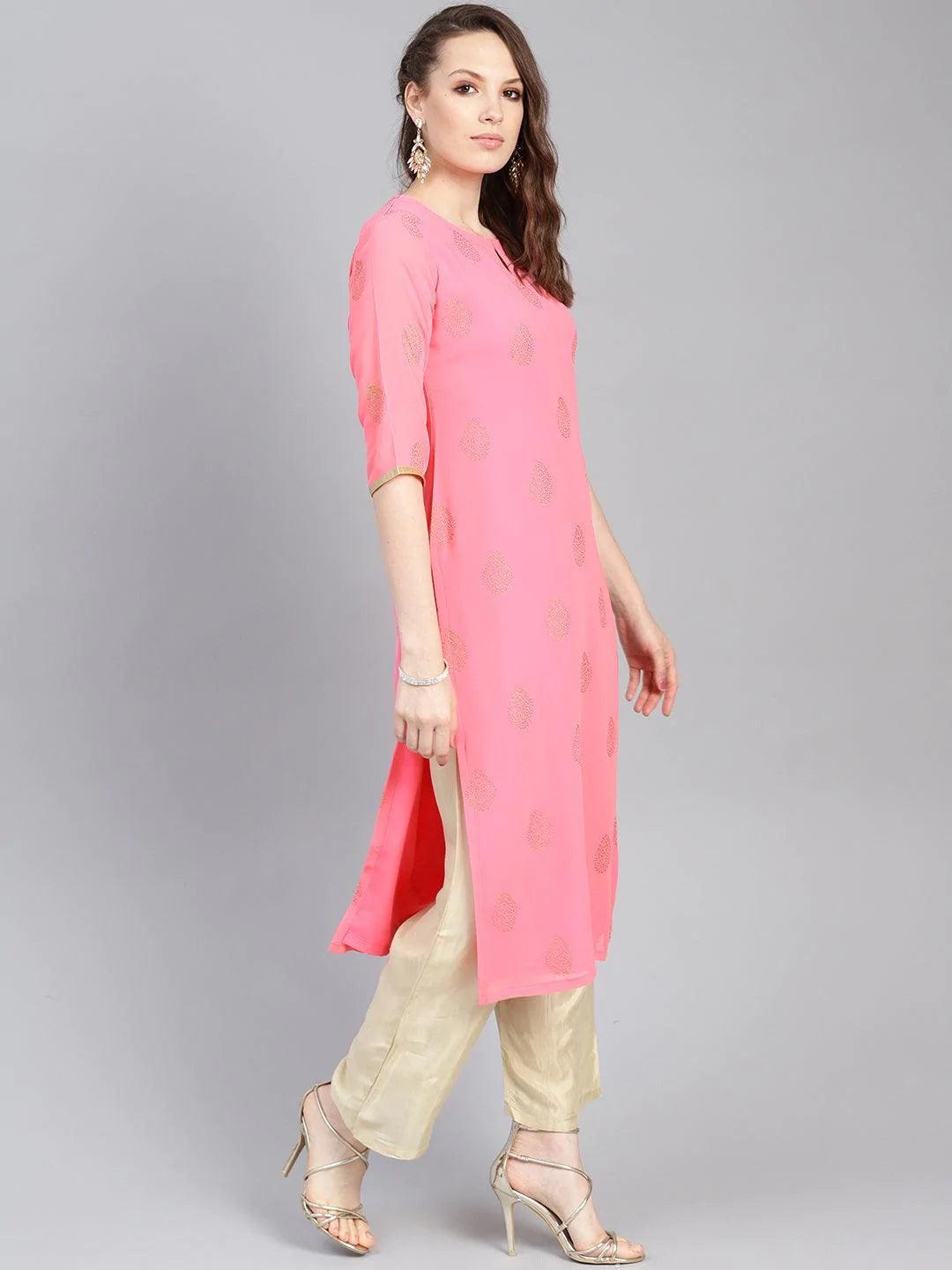 Pink Printed Georgette Kurta Set