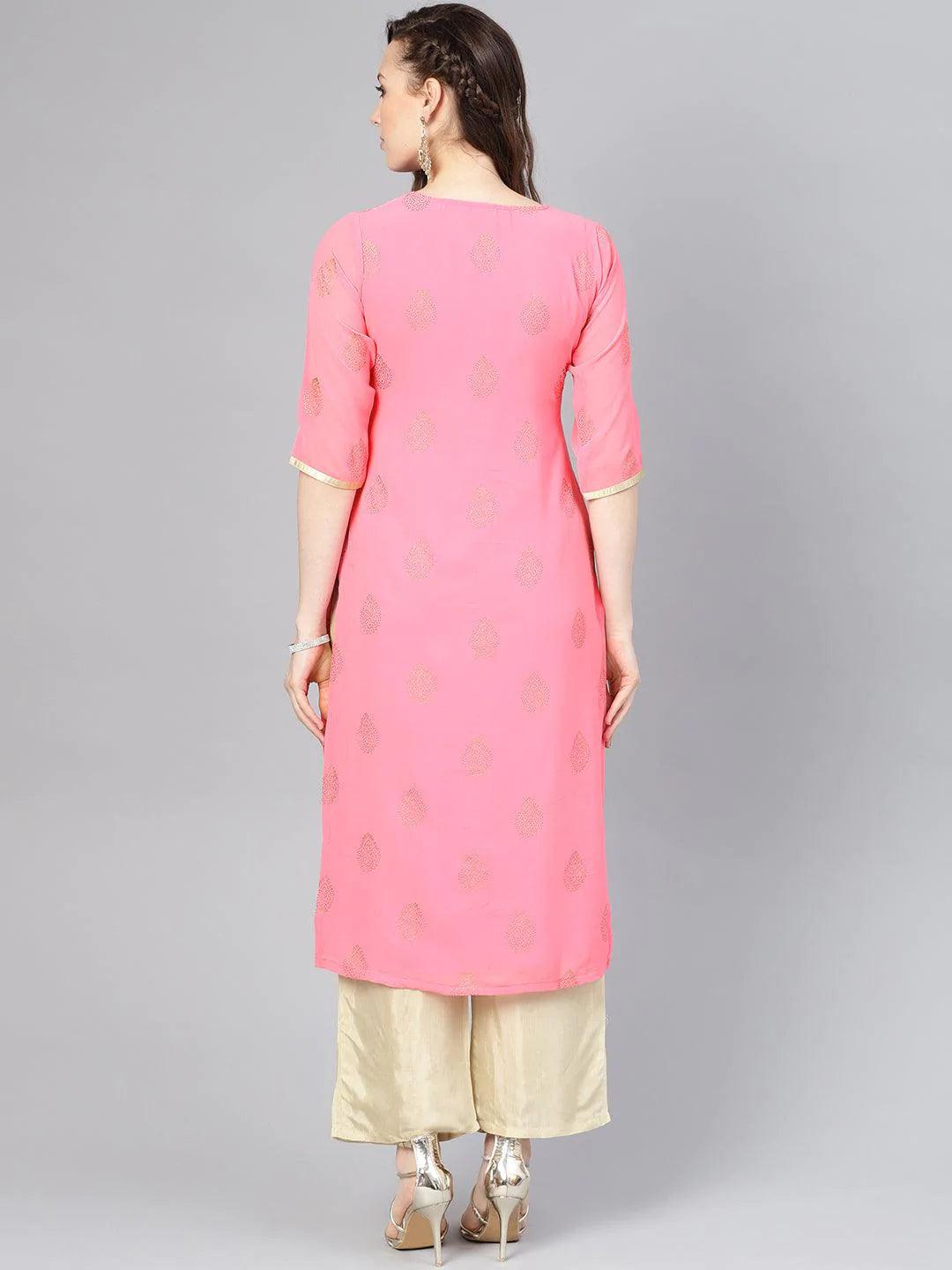 Pink Printed Georgette Kurta Set - ShopLibas