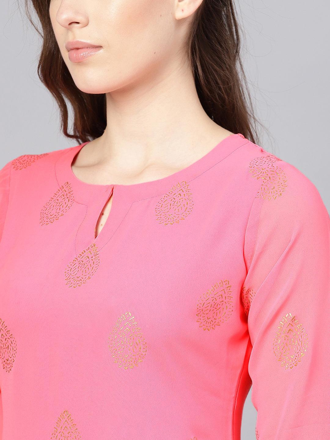 Pink Printed Georgette Kurta Set