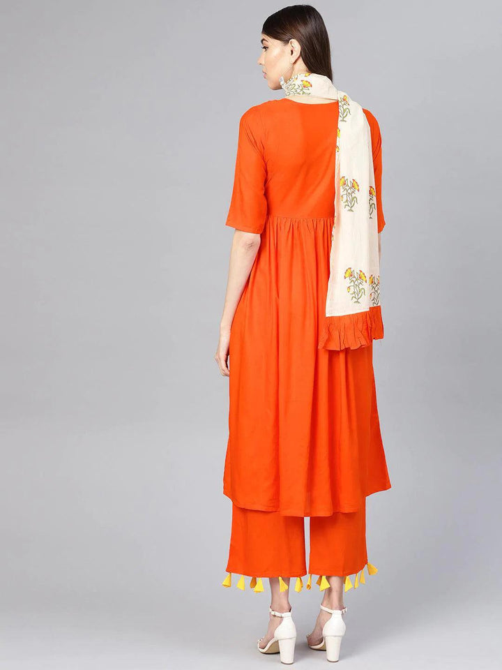 Orange Solid Rayon Kurta Set - ShopLibas