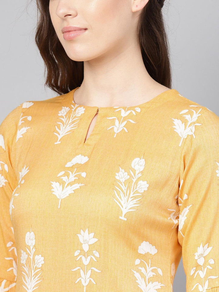 Yellow Printed Linen Kurta Set - ShopLibas