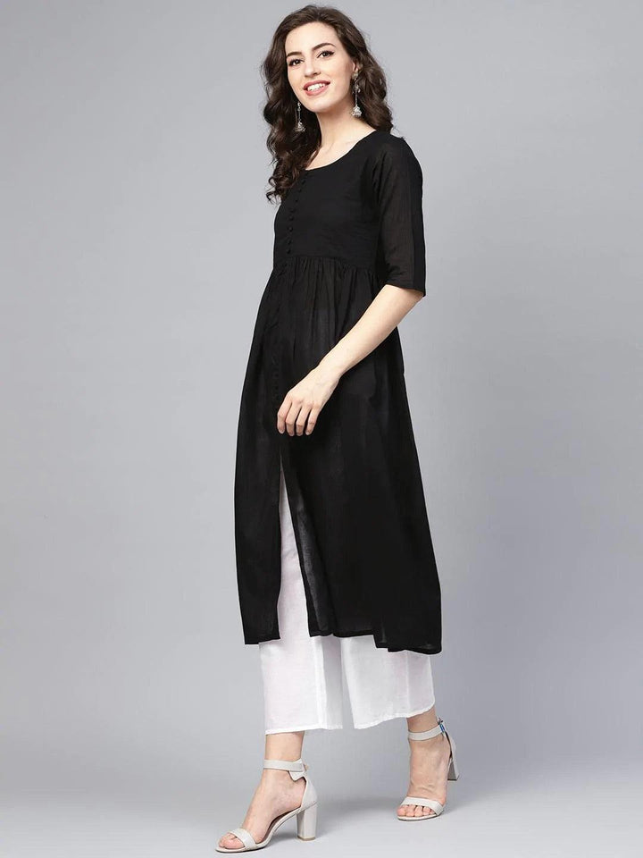 Black Solid Cotton Suit Set - ShopLibas