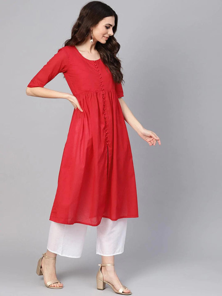 Red Solid Cotton Suit Set - ShopLibas