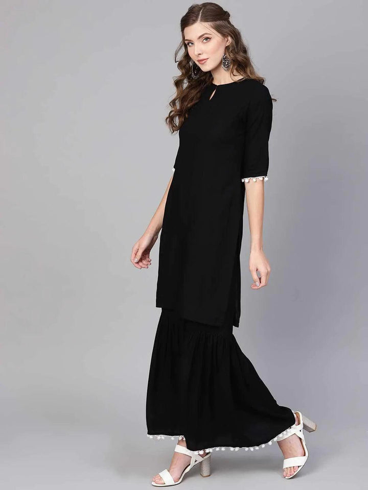 Black Solid Rayon Suit Set - ShopLibas