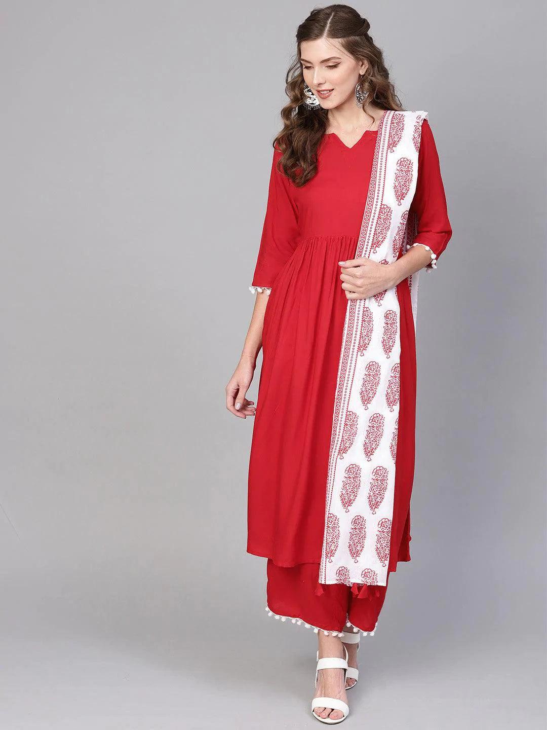 Red Solid Rayon Suit Set - ShopLibas