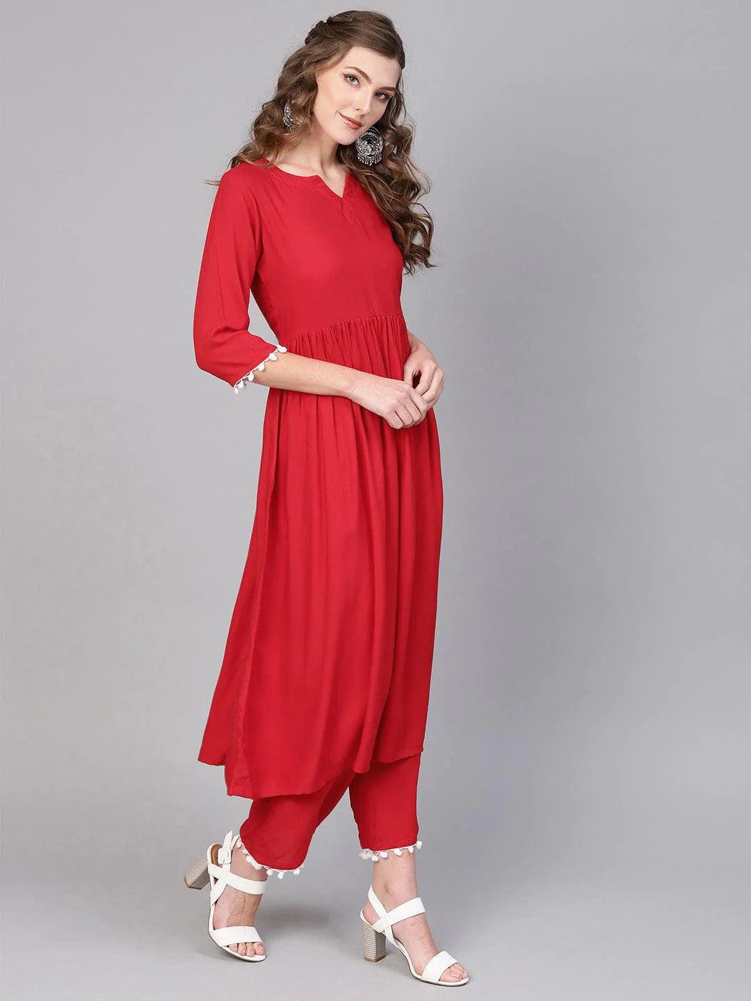 Red Solid Rayon Suit Set - ShopLibas