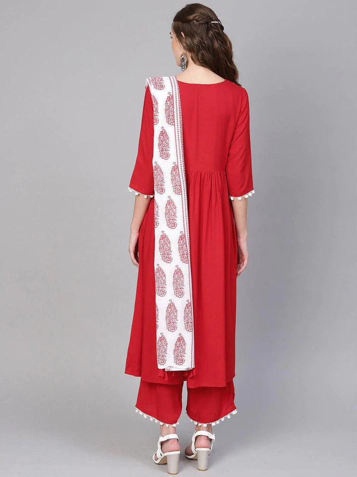 Red Solid Rayon Suit Set - ShopLibas